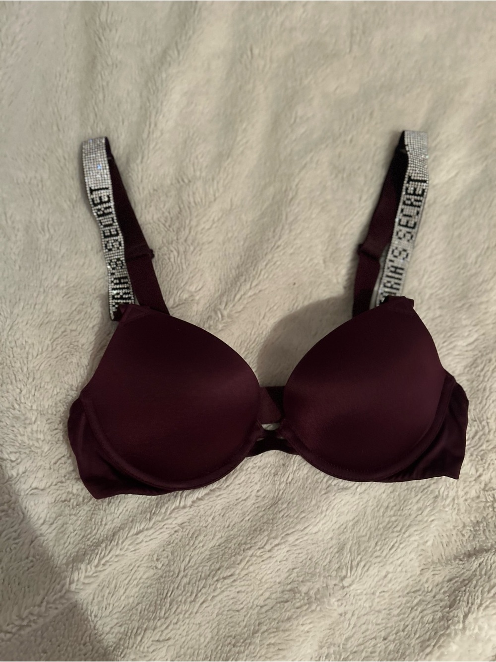 Victoria's Secret Deep Plum Push-Up Bra with Logo Crystal Straps